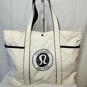LULULEMON Cream Canvas Tote with Black Logo.